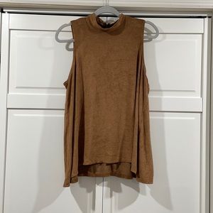 Women’s plus size XL sleeveless turtle neck top suede camel color super stretchy